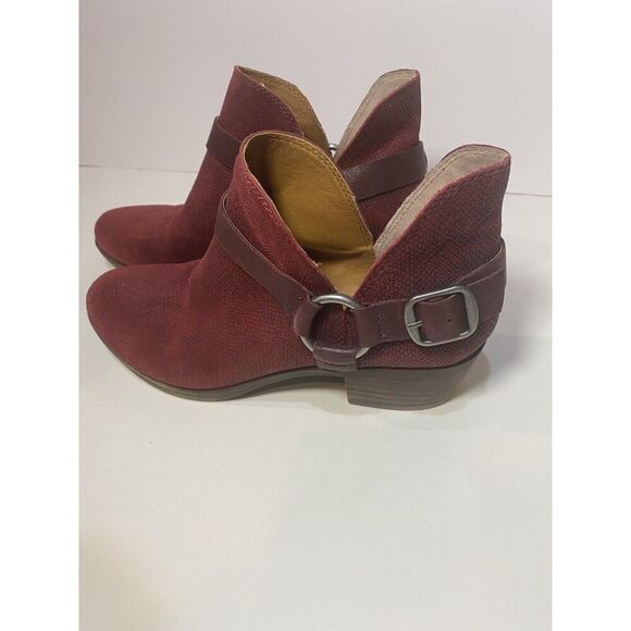 Lucky Brand Boots Bernaeh Ankle Booties Red Leather Snake Slip On Women’s 7.5 - Picture 10 of 11